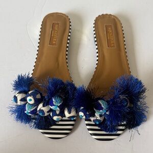 Aquazzura Blue and Black Striped Sandals
